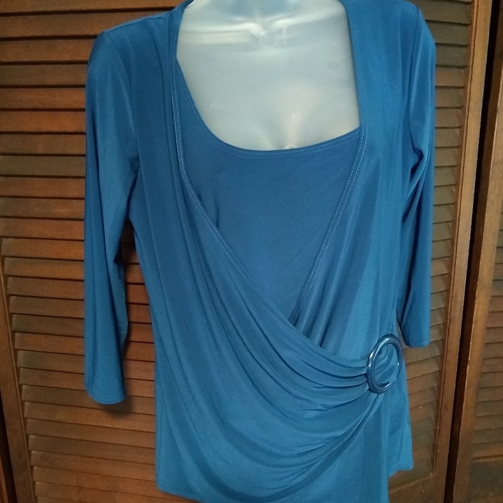 Teal blue faux wrap top xl womens business